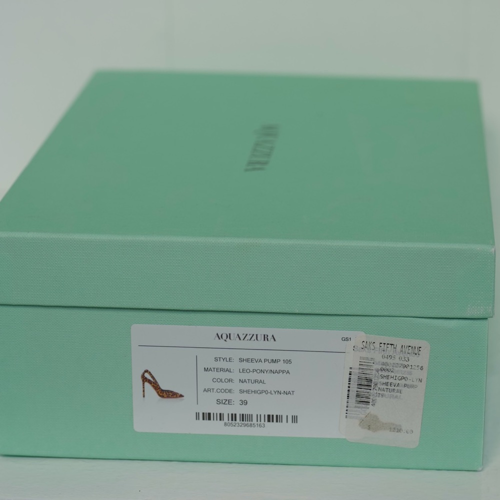 Aquazzura Sheeva Leopard Natural Pony Hair Print Cut-Out Heels 105mm Size 39 NEW - Picture 15 of 16